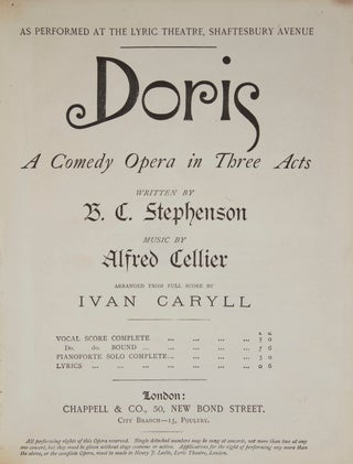 Item #28048 Doris A Comedy Opera in Three Acts Written by B. C. Stephenson. Alfred CELLIER