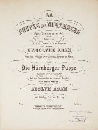 Item #28268 La Poupée de Nuremberg Opéra Comique en un Acte Paroles de M. M. Adolphe ADAM