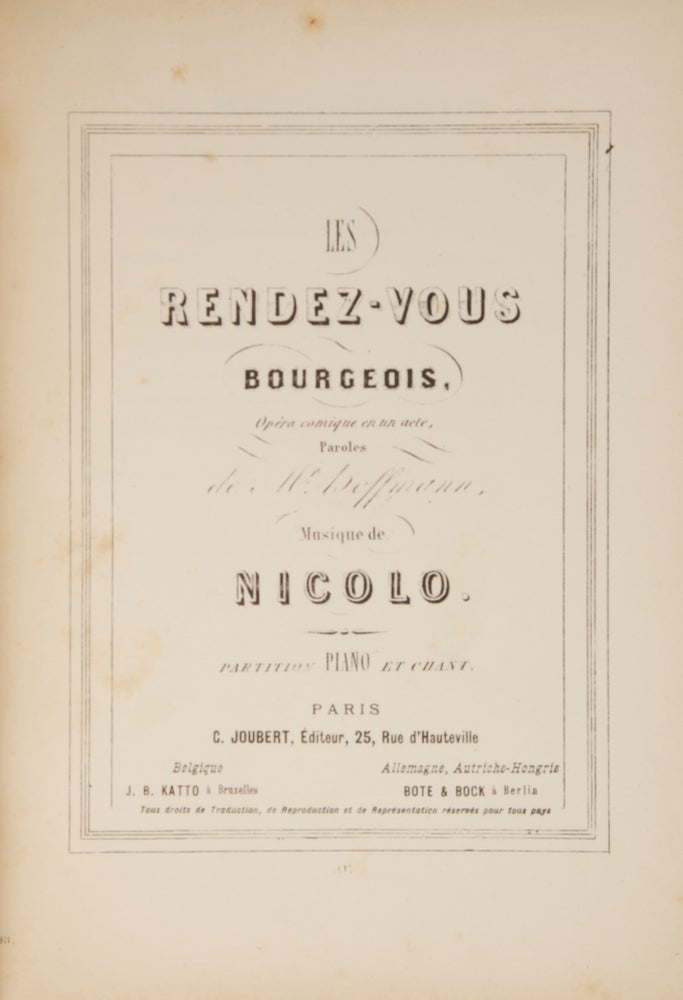 Item #28328 Les Rendez-Vous Bourgeois, Opéra comique en un acte, Paroles de Mr. Hoffmann ... Partition Piano et Chant. [Piano-vocal score]. Nicolas ISOUARD.