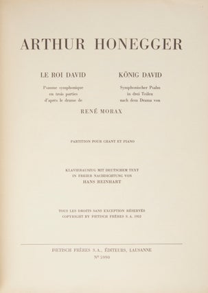 Item #28592 Le Roi David Psaume symphonique en trois parties d'après le drame de. Arthur HONEGGER