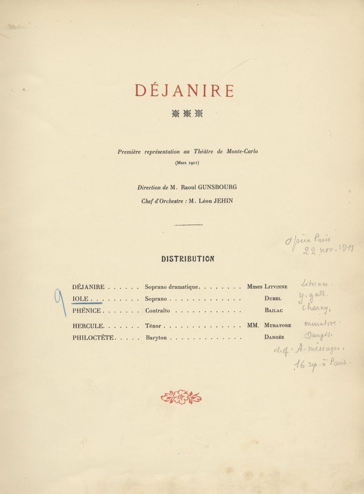 Item #28600 Déjanire [Tragédie Lyrique en 4 Actes. Camille SAINT-SAËNS.