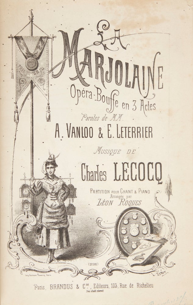 Item #28611 La Marjolaine Opéra-Bouffe en 3 Actes Paroles de MM. A. Vanloo & E. Leterrier... Partition pour Chant & Piano Arrangée par Léon Roques. [Piano-vocal score]. Charles LECOCQ.
