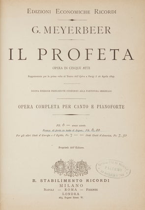 Item #28651 Il Profeta Opera in Cinque Atti Rappresentata per la prima volta al Teatro dell'...