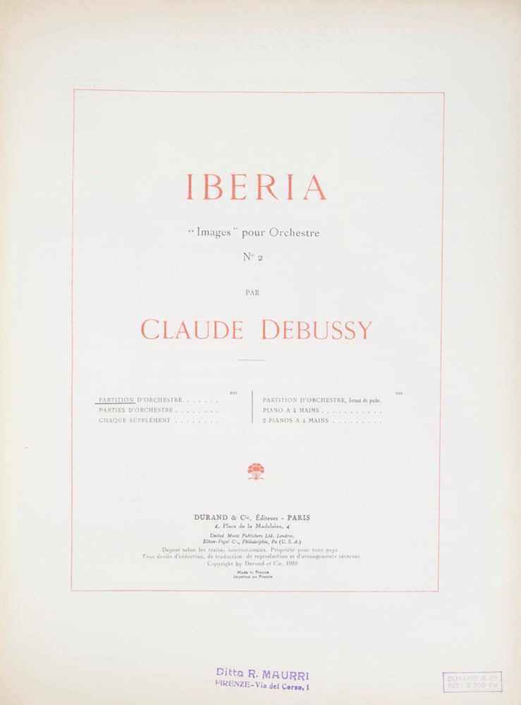 Item #28760 Iberia "Images" pour Orchestre No. 2. [Full score]. Claude DEBUSSY.
