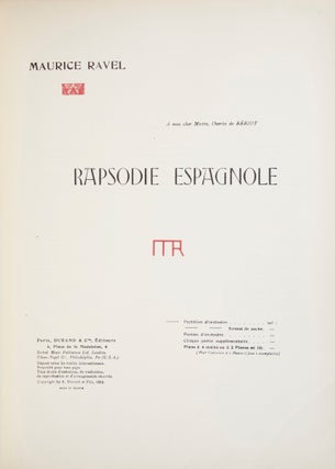 Item #28783 Rapsodie Espagnole... a mon cher Maitre, Charles de Bériot. [Full score]. Maurice RAVEL