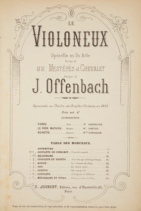 Item #28870 Le Violoneux Opérette en Un Acte Paroles de MM. Mestéphès et Chevalet. Jacques...