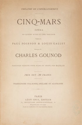 Item #28957 Cinq-Mars Opéra en Quatre Actes et Cinq Tableaux Poëme de Paul Poirson & Louis...