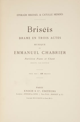 Item #29049 Briséïs Drame en Trois Actes ... Ephraïm Michaël & Catulle Mendès ... Partition...