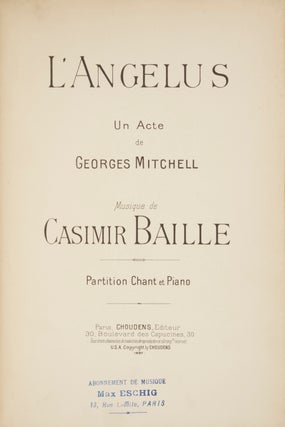 Item #29168 L'Angelus Un Acte de Georges Mitchell ... Partition Chant et Piano. [Piano-vocal...