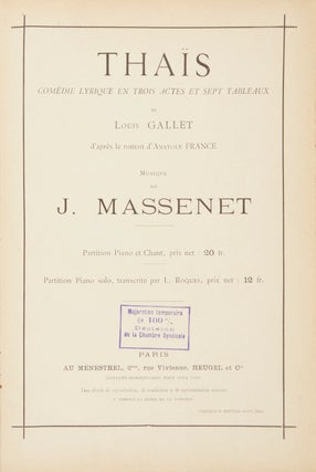Item #29170 Thaīs Comédie Lyrique en Trois Actes et Sept Tableaux de Louis Gallet d'après le...