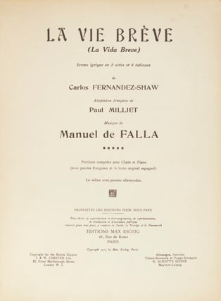 Item #29195 La Vie Brève (La Vida Breve) Drame lyrique en 2 actes et 4. Manuel de FALLA