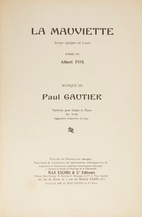 Item #29311 La Mauviette Drame Lyrique en 1 acte Poème de Albert Fox ... Partition pour Chant et...