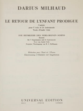 Item #29386 [Op. 42]. Le Retour de l'Enfant Prodigue Cantate pour 5 voix et 21 instruments Texte...