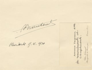 Item #29430 Printed visiting card with autograph sentiment (unsigned). Laid down to mounting...
