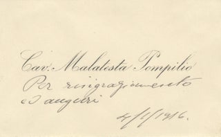 Item #29433 Printed visiting card with short autograph sentiment dated 4/1/1916. Pompilio 1879-?...
