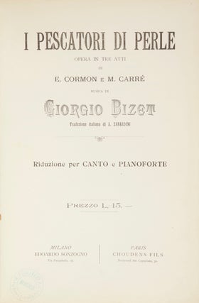 Item #29492 I Pescatori di Perle Opera in Tre Atti di E. Cormon e M. Carré ... Traduzione...
