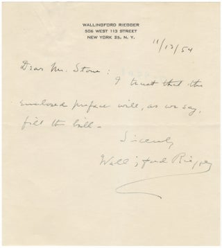 Item #29571 Autograph letter signed in full, addressed to "Mr. Stone" and dated November 13....