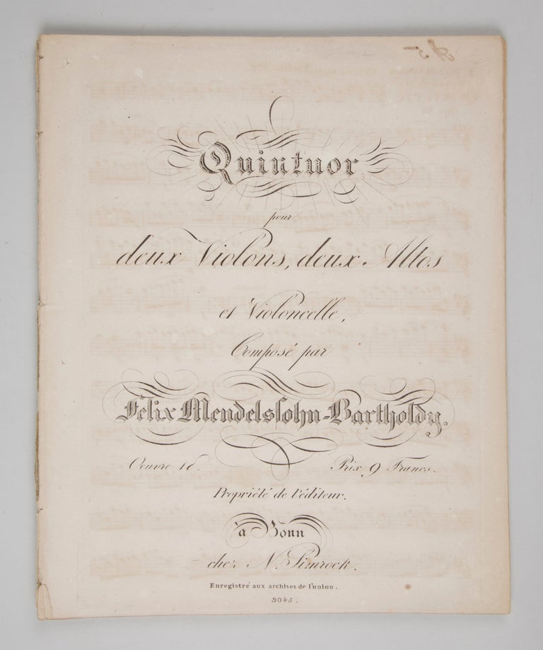 Item #29636 [Op. 18]. Quintuor pour deux Violons, deux Altos et Violoncelle ... Oeuvre 18 Prix 9 Francs. [Parts]. Felix MENDELSSOHN.
