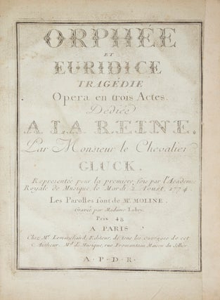 Item #29643 Orphee et Euridice Tragédie Opera en trois Actes. Dédiée A La Reine. Christoph...