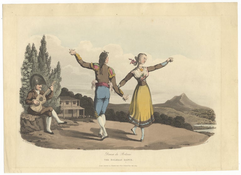 Item #29755 Danse de Boleras The Boleras Dance. Handcoloured aquatint by I. Clark after William Bradford depicting a couple performing the bolero accompanied by a seated guitarist in a pastoral setting. DANCE - 19th Century.