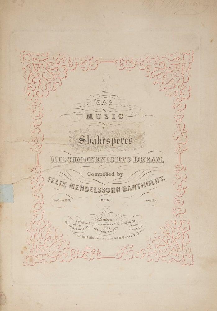 Item #29801 [Op. 61]. The Music to Shakespere's[!] Midsummernights Dream ... Op. 61. Price 15/-. [Piano four-hands]. Felix MENDELSSOHN.