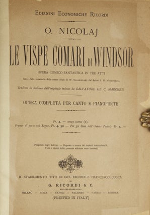 Item #30092 [Die Lustigen Weiber von Windsor] Le Vispe Comari di Windsor Opera Comico-Fantastica...