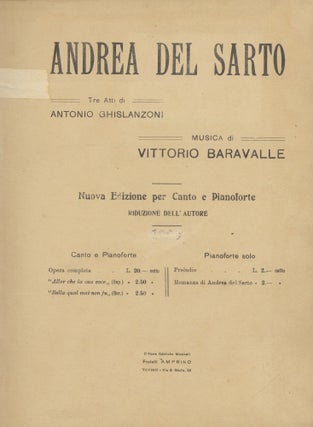 Item #30097 Andrea del Sarto Tre Atti di Antonio Ghislanzoni ... Nuova Edizione per Canto....