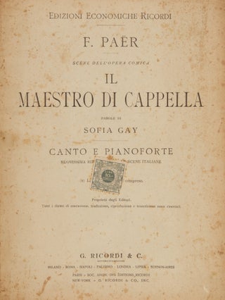 Item #30108 Il Maestro di Cappella. Parole di Sofia Gay. Canto e Pianoforte Nuovissimi riduzione...