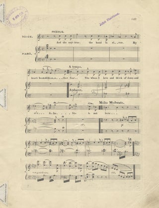 "And she says true..." Song for tenor voice and piano. Engraved [?]proof copy signed by British tenor John Harrison.