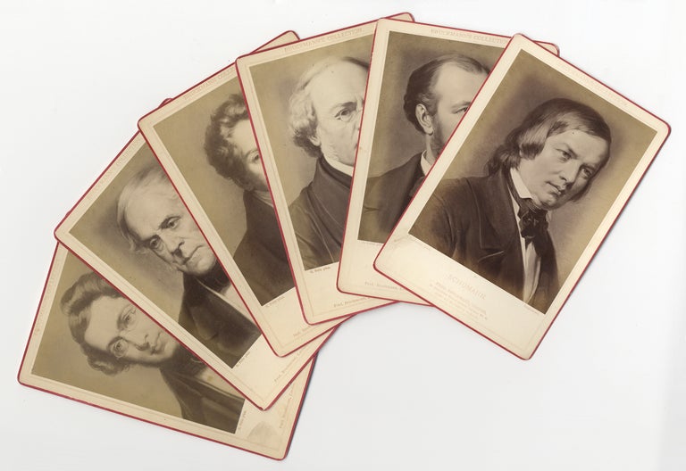 Item #30181 Group of 6 original cabinet card photographs of 19th century composers Adam, Auber, Boieldieu, Gounod, Halévy, and Schumann. ICONOGRAPHY - 19th Century - Composers.