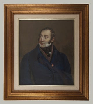 Lithographic portrait by Henry Grevedon after the painting by Lescot, overpainted in gouache and watercolour and laid down onto board. Ca. 1828