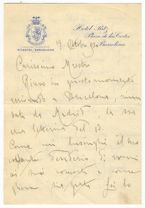 Item #30389 Autograph letter signed, addressed "Carissimo Maestro," most likely the distinguished...