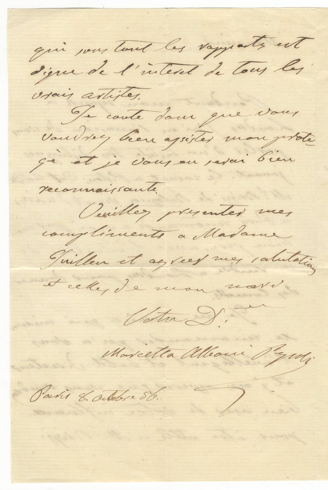 Item #30390 Autograph letter signed "Marietta Alboni Pepoli" to an unidentified male correspondent, possibly Monsieur Guillen. Marietta ALBONI.