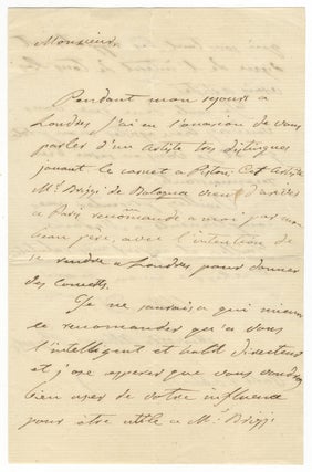 Autograph letter signed "Marietta Alboni Pepoli" to an unidentified male correspondent, possibly Monsieur Guillen.