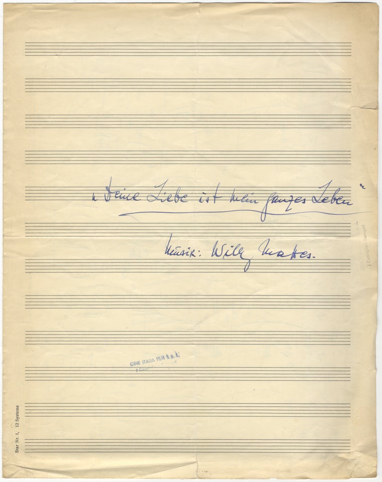 Item #30607 "Deine Liebe iste mein ganzen Leben" for voice and piano. Autograph musical manuscript signed. Willy MATTES.