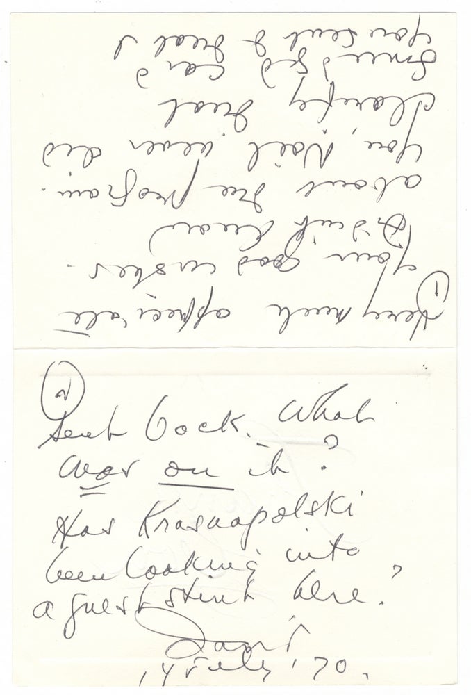 Item #30610 Autograph note signed "David" addressed to Yuri Krasnapolsky, assistant conductor of the New York Philharmonic under Leonard Bernstein, and Noël Ferrand. David DIAMOND.