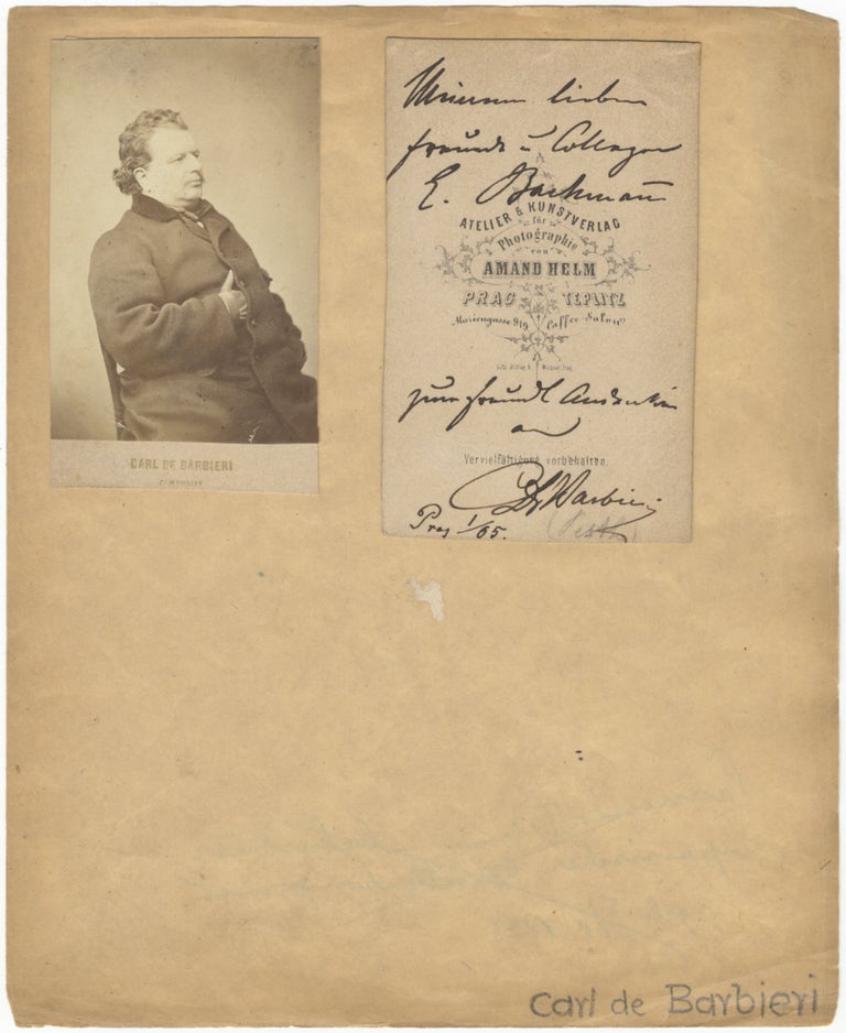 Item #31112 Original carte-de-visite photograph of the Italian conductor and composer seated, half-length, by Amand Helm of Prague. Ca. 1865. Carlo Emanuele BARBIERI.