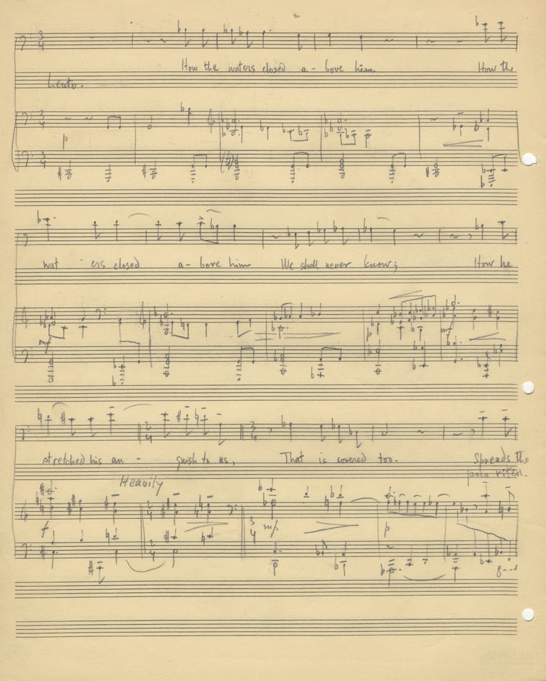 Item #31131 The Drowned Boy. Song for voice and piano. Autograph musical manuscript dated Philadelphia, April 14, 1952 at conclusion. Text by Emily Dickinson. Lee HOIBY.