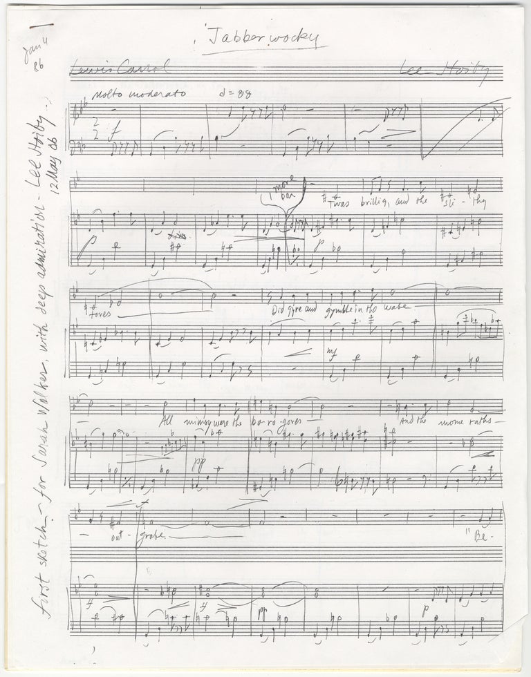Item #31134 Jabberwocky. Autograph manuscript of a song for voice and piano. Text by Lewis Carroll. Lee HOIBY.