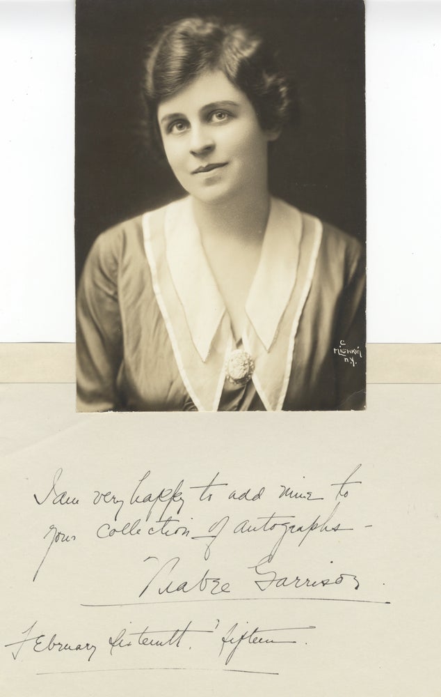 Item #31179 Autograph note signed and dated February 16, 1915, together with a bust-length Mishkin photograph of the American soprano. Mabel GARRISON.