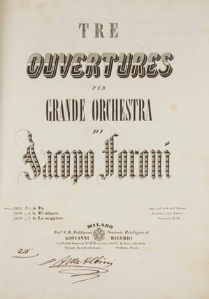 Item #31292 Tre Ouvertures per Grande Orchestra ... No. 1 [-3] ... Ciascuna Fr.10. Jacopo FORONI