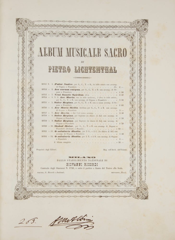 Item #31309 Album Musicale Sacro ... Fr. 24. [Piano-vocal score]. Peter LICHTENTHAL.