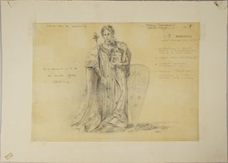 Fine original drawing in pencil of a costume design for the character of Tancredi in Rossini's eponymous opera. Executed for a production in Aix-en-Provence in 1981