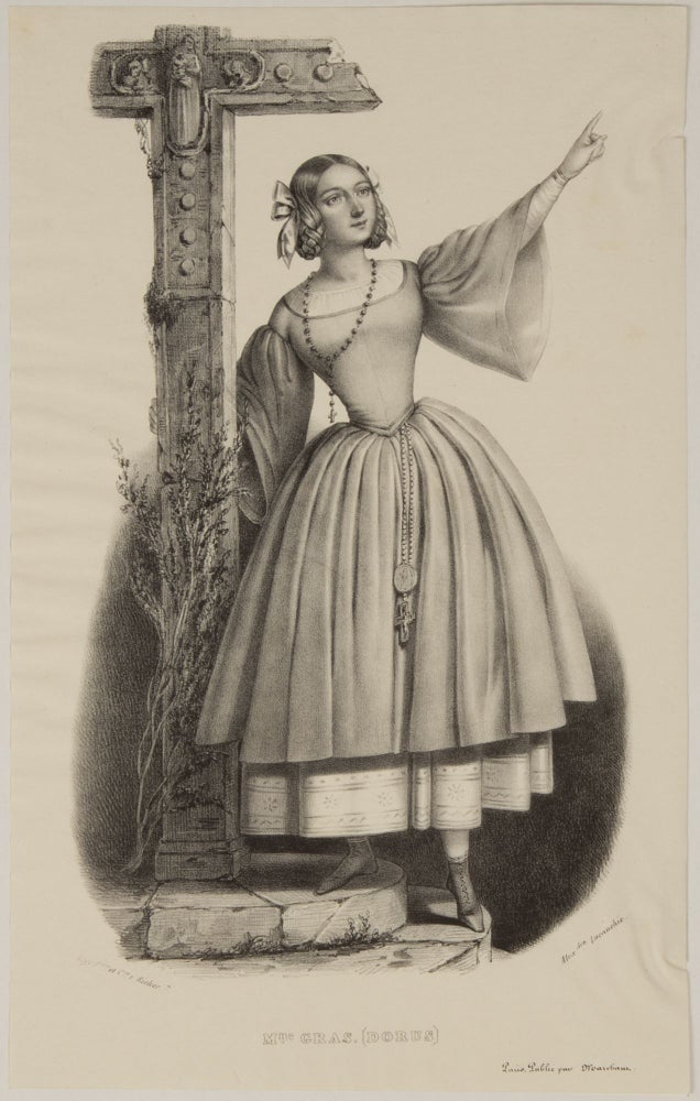 Item #31390 Role portrait as Isabella in Meyerbeer's Robert le Diable. Lithograph by Alexandre Lacauchie. Julie DORUS-GRAS.