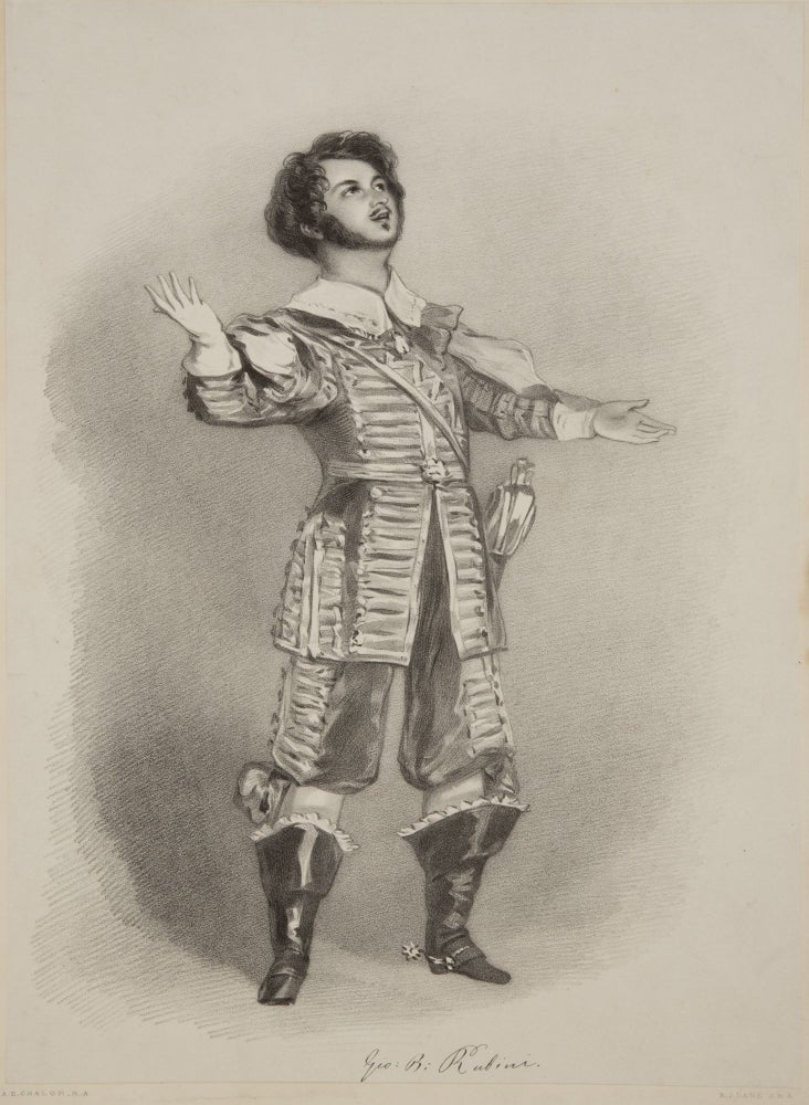 Item #31407 Role portrait as Arturo in Bellini's I Puritani. Lithograph by R. J. Lane after A. E. Chalon. Proof. Giovanni Battista RUBINI.