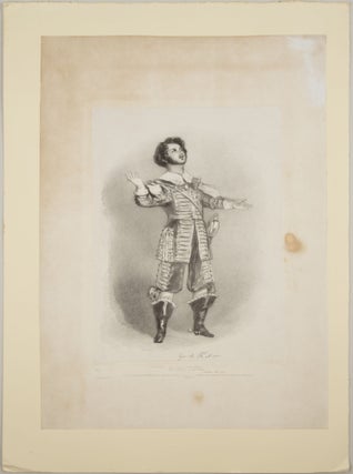 Role portrait as Arturo in Bellini's I Puritani. Lithograph by R. J. Lane after A. E. Chalon. Proof.