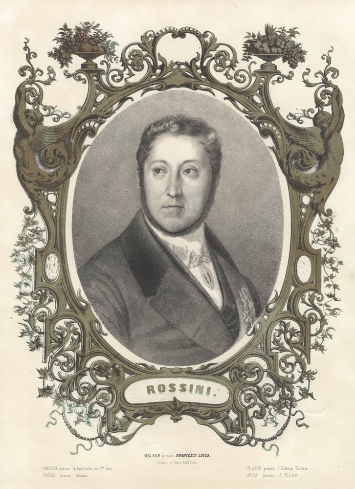 Item #31477 Fine large portrait lithograph after a drawing by Louis Dupré. Gioachino ROSSINI.