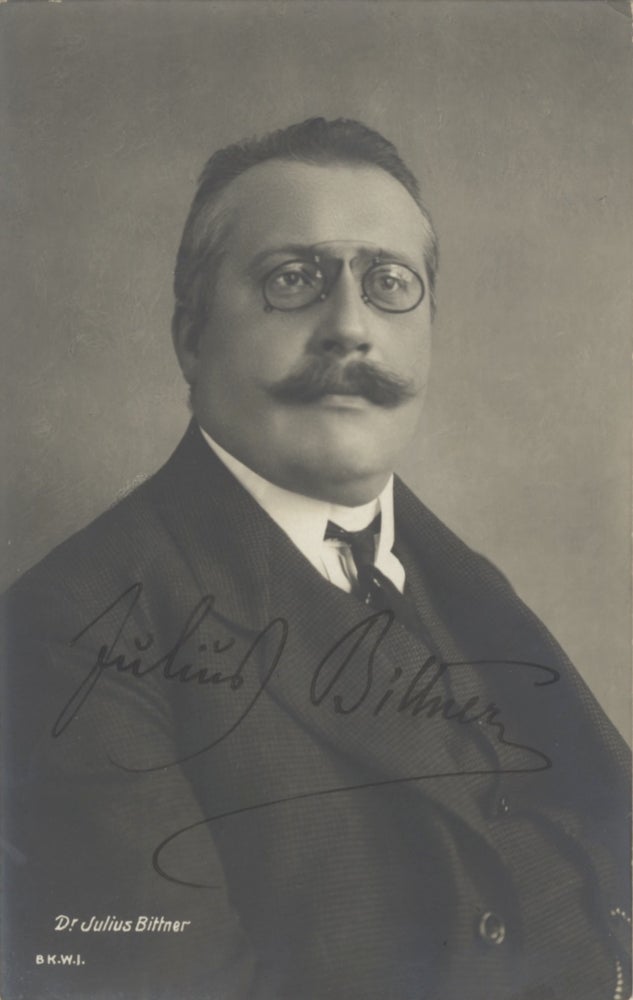 Item #31787 Postcard photograph with autograph signature of the Austrian composer. Addressed to Walter Honig in Vienna. Julius BITTNER.