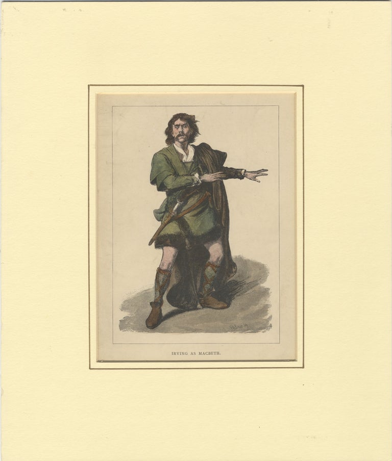 Item #31859 Role portrait as Macbeth. Hand-coloured engraving by Moritz Klinkicht after V.W. Bromley. Henry IRVING.