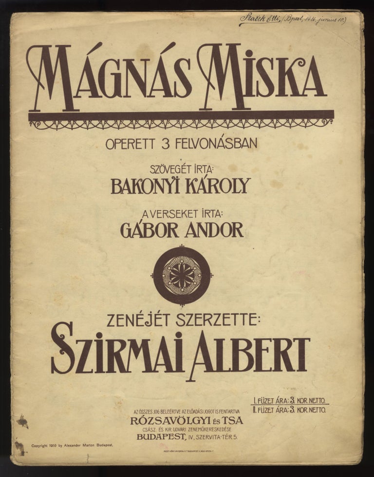 Item #32144 Mágnás Miska. [Excerpts in piano-vocal score]. Albert SZIRMAI.